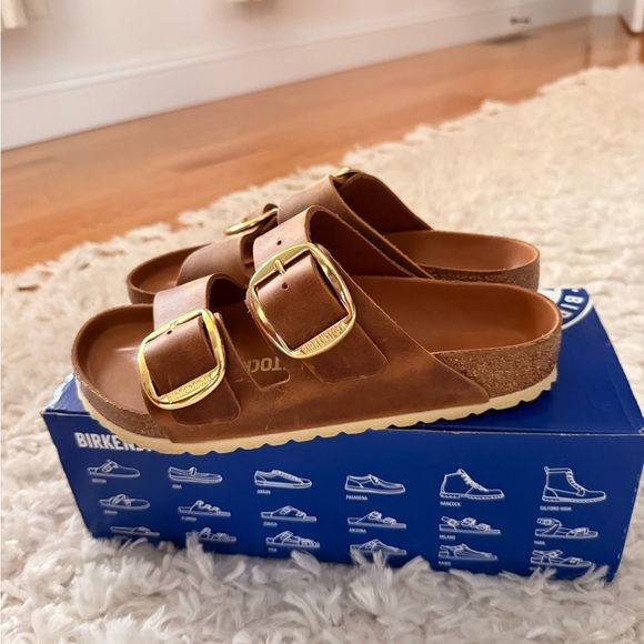 Birkenstock Shoes - Birkenstock Big Buckle Cognac Sandals